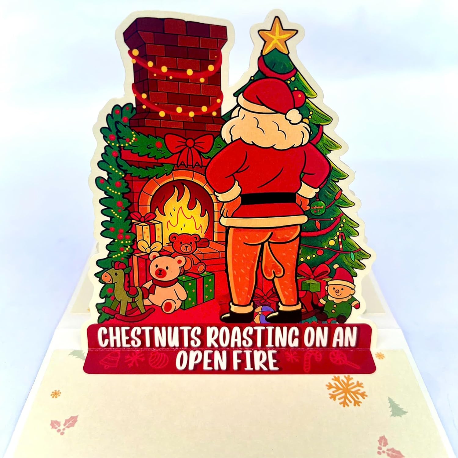 Santa Claus 3D Pop Up Christmas Card – Funny Holiday Greeting Card with Fireplace & Christmas Tree Scene – Unique Pop-Up Card for Kids, Friends, Family & Holiday Gift Exchange